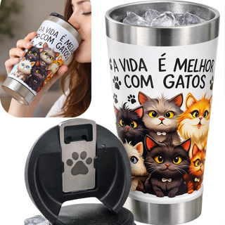 Copo Térmico Personalizado 360° Gatos 500 ml Qualidade Premium Gravado UV Presente Amantes de Gatos em Oferta na Shopee