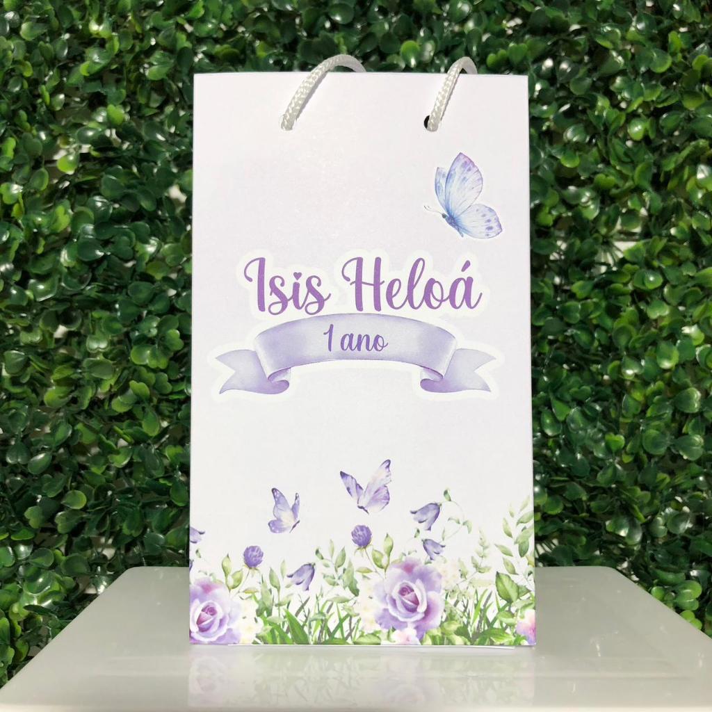 SACOLINHA SURPRESA PERSONALIZADA - JARDIM DAS BORBOLETAS LILAS - FESTA DE ANIVERSARIO - (PEGUE E MONTE) - LEMBRAÇINHAS