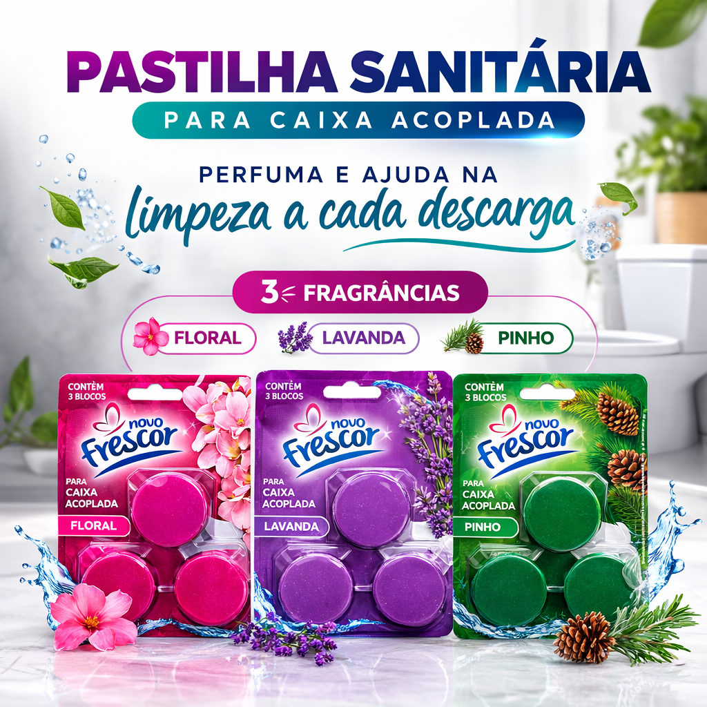 Kit 3 6 9 Bloco Tablete Pastilha Sanitária Caixa Acoplada 45g Limpeza Profunda Banheiro Novo Frescor em Oferta na Shopee