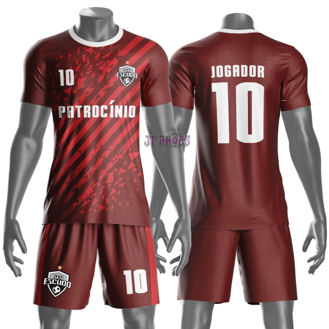 Uniforme jogador futebol amador esportivo camiseta e calção personalizavél nome número escudo mo 179