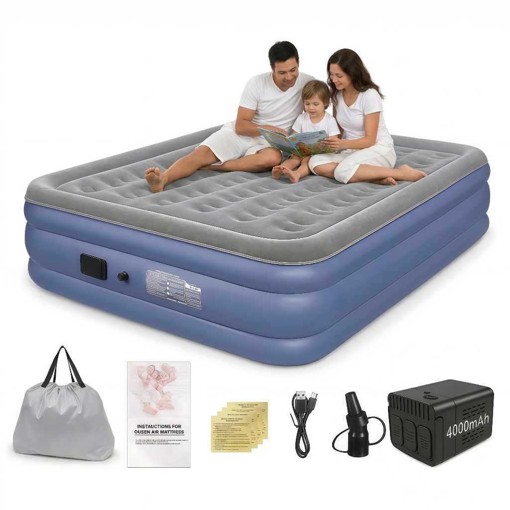 Colchão Inflável Queen Casal Com Bateria De Lítio Integrada Bomba Inflável 203*152*41cm Cama De Campanha