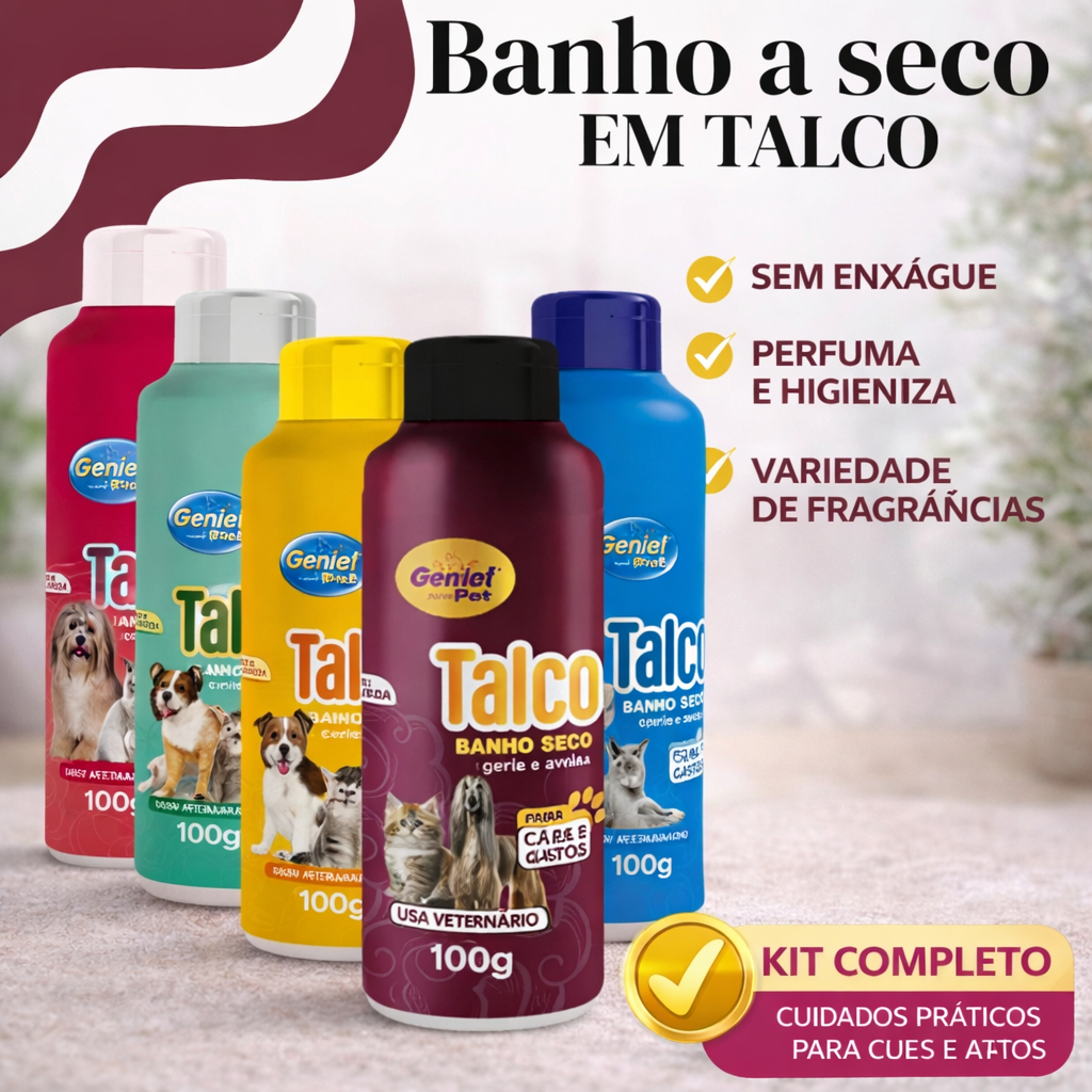 Talco Banho a Seco para Cachorro e Gato Várias Fragrâncias em Oferta na Shopee