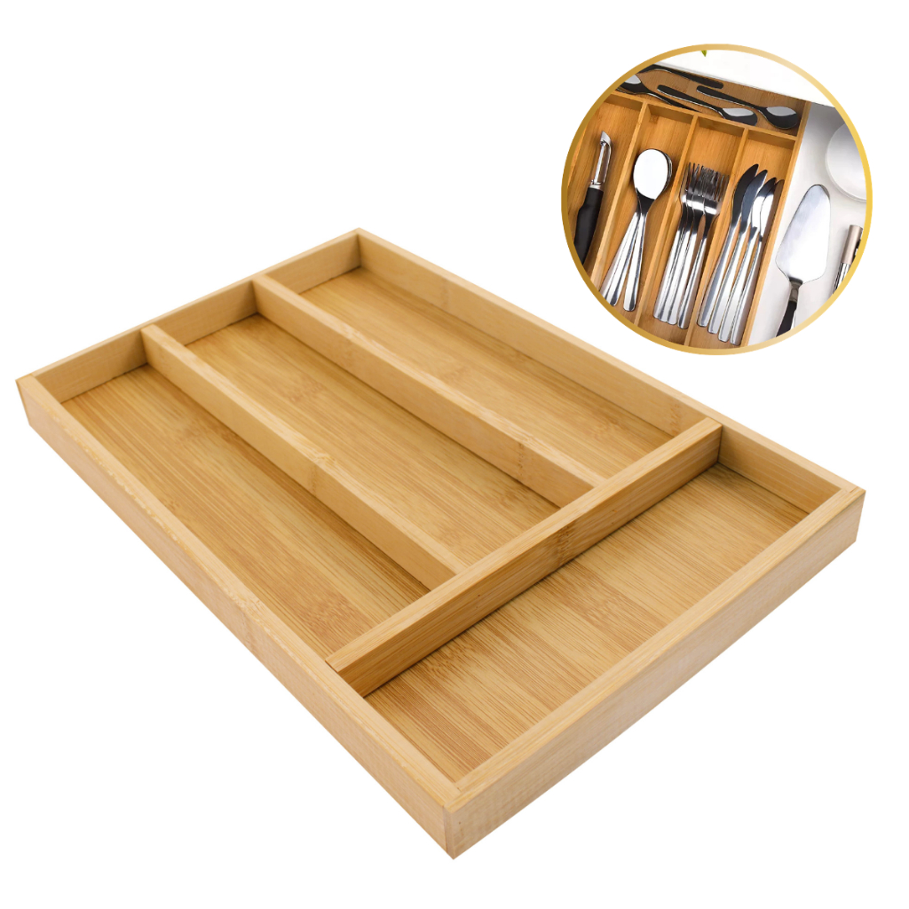 Porta Talheres Organizador Bambu Divisórias Gaveta Cozinha Multiuso Madeira