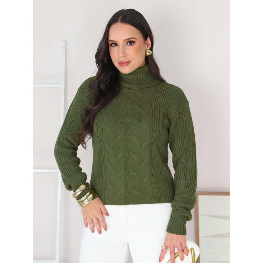 blusa de frio feminina tricô gola alta cacharrel sweater lã moda inverno elegante