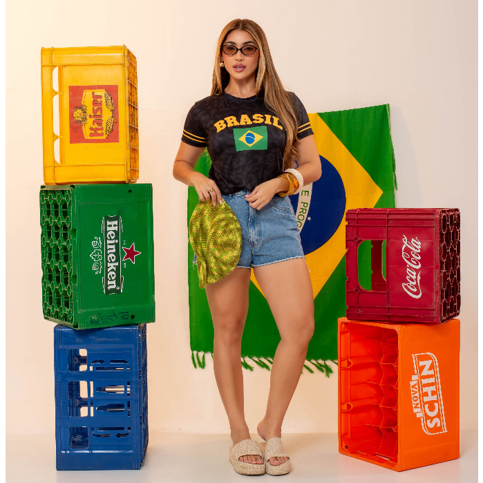 Kit T-shirt Feminina Brasil Copa Do Mundo Camiseta Baby Look Blusa Manga Curta Torcida Moda Verão