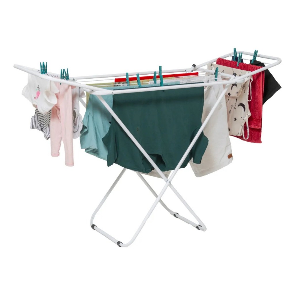 Varal de Chão com Abas Slim Dobrável Retrátil Aço Reforçado 20kg de Roupas