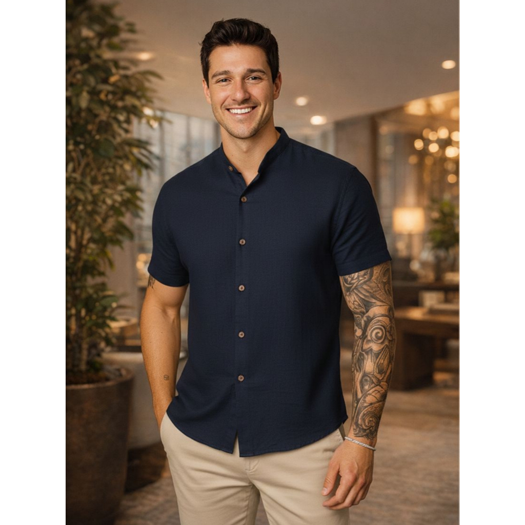 Camisa Masculina Manga Curta Gola Padre – Qualidade Premium Conforto e Estilo para o Trabalho