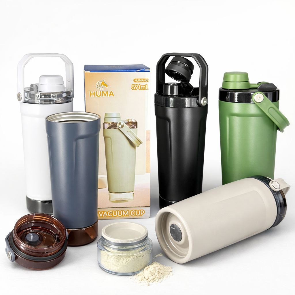 Garrafa Térmica Shaker Agitadora portátil 591ml Aço inoxidável Para Academia Treino Fitness Whey