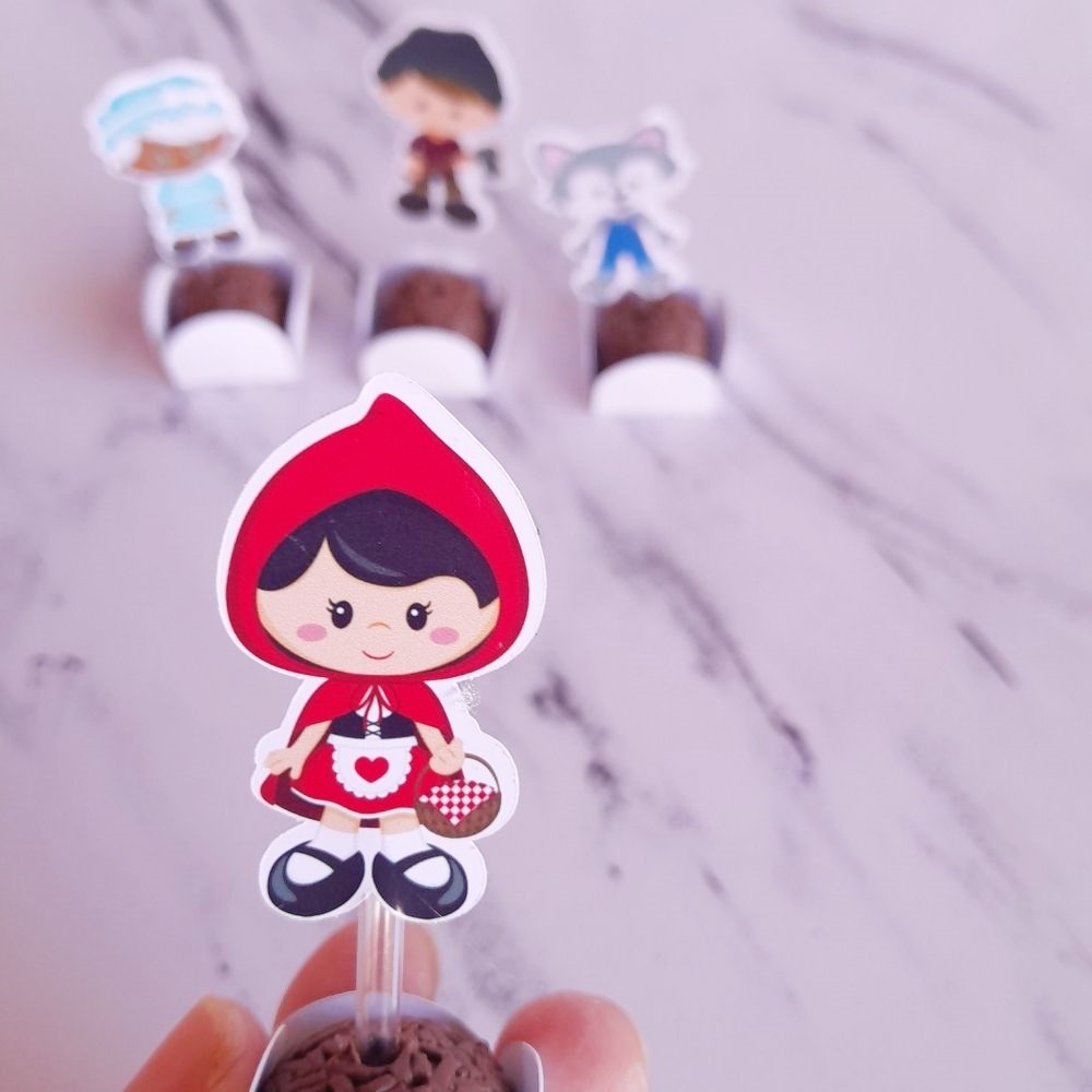 toper docinho chapelzinho vermelho personalizado no tema/ lembrancinha festa/ aniversario