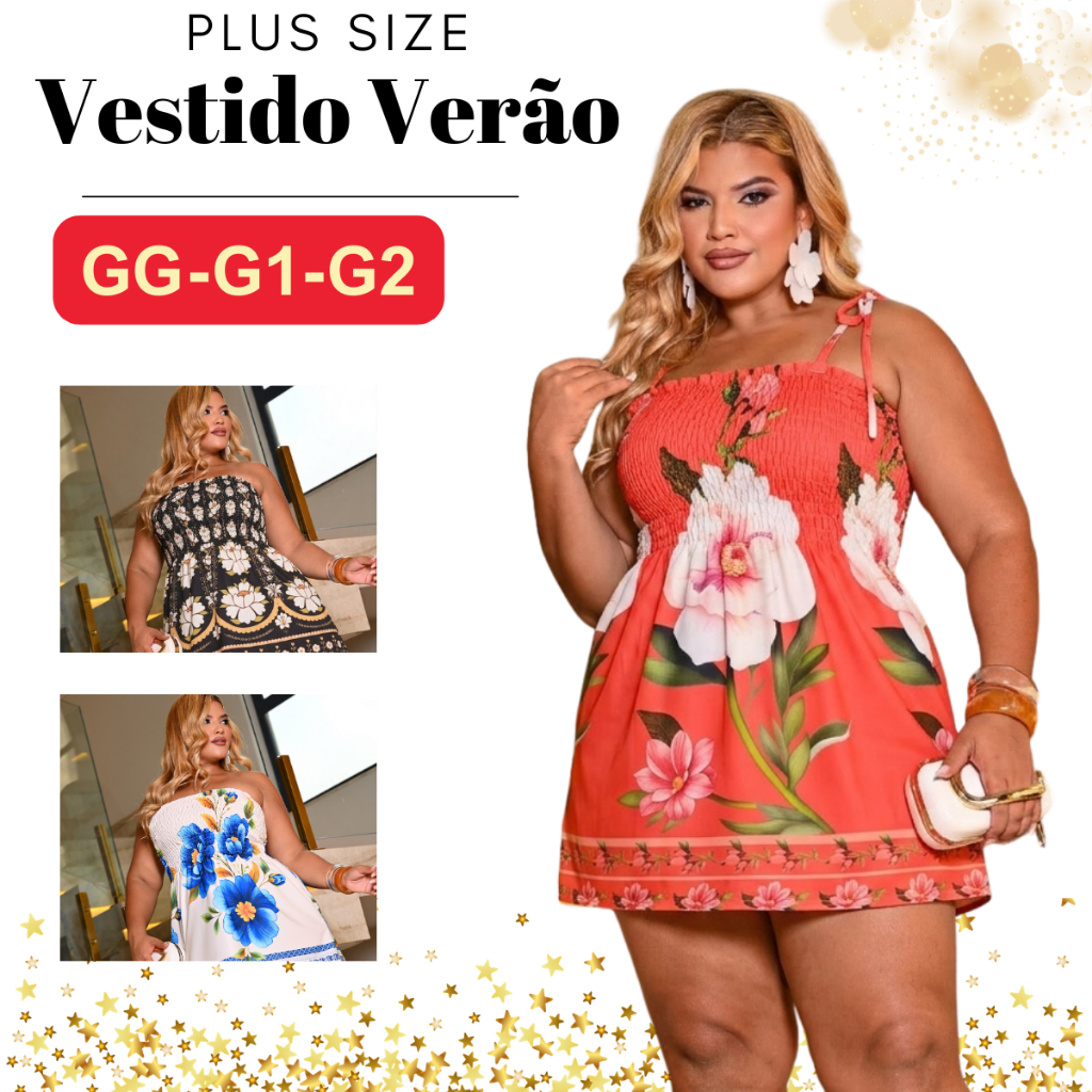 Vestido Plus Size Curto Elastico no Seio Estampado Modelador  Verao Dia Dia Tomara que Caia Alças