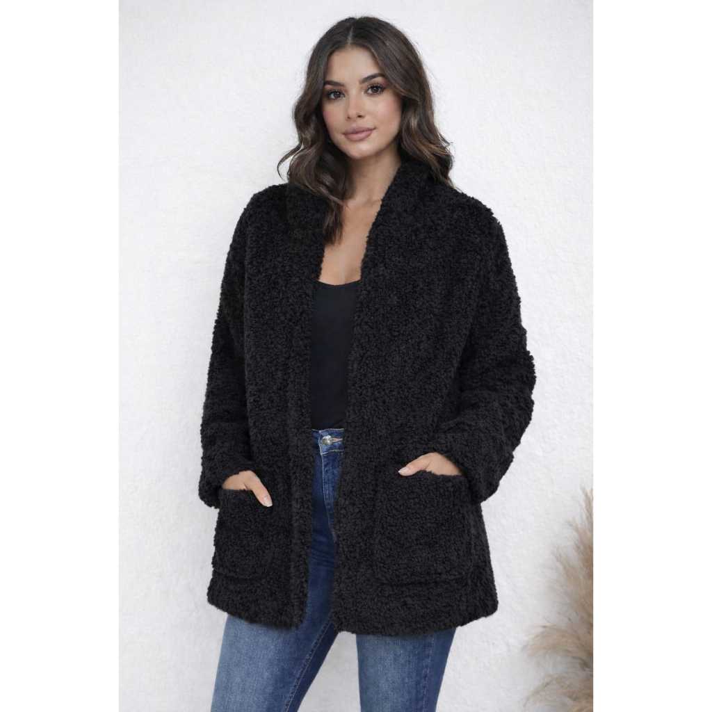 Casaco Teddy  Felpudo Com Capuz E Bolso Casaco De Frio Inverno  Outono Blusa Pelinho Macio