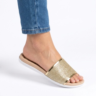 Chinelo Feminino Beira Rio Slide Sandália Rasteirinha Glitter Dourado Original em Oferta na Shopee