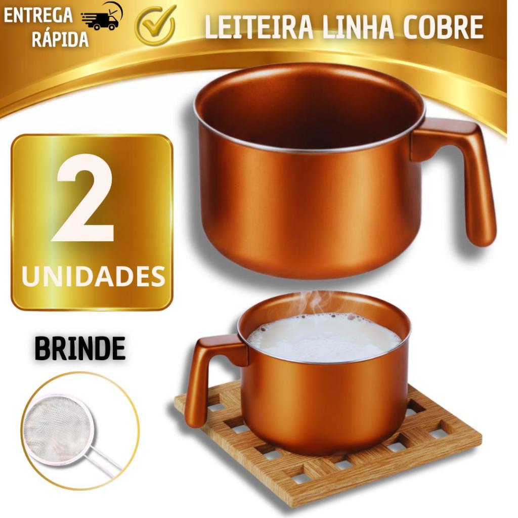 Leiteira Antiaderente Linha Cobre Panela para Leite Café Chocolate Quente Cozinha + Coador de Brinde