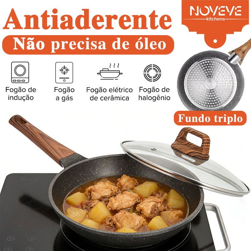 Imagem NOVEVE Panela Frigideira Antiaderente De Cerâmica Reforcada Com Tampa De Vidro Linha Premium