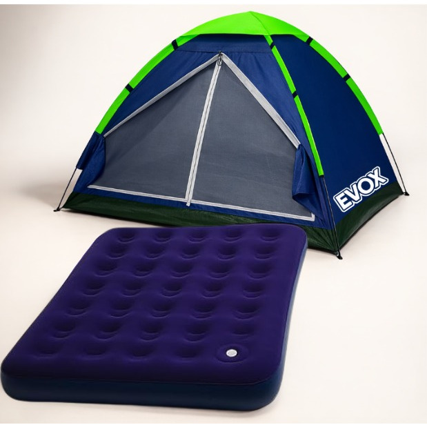 Kit Barraca Camping 3 Pessoas + Colchão Inflável Casal Resistente Com Bomba Embutida
