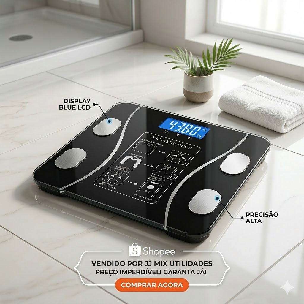 Balança Digital Bioimpedância Bluetooth Inteligente - Alta Precisão 140kg - Preta