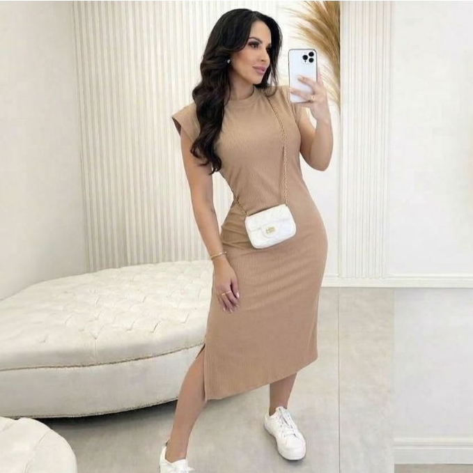 Vestido feminino Muscle Tee Longo Liso casual elegante Casual Vestido Soltinho Festa Noite