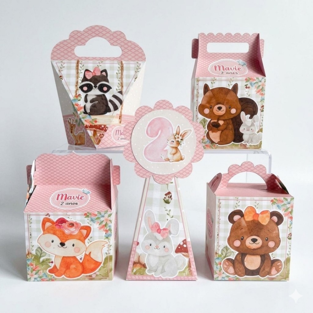 Personalizados BOSQUE ENCANTADO ROSA (PEGUE E MONTE) - kit festa - lembrancinha - aniversario - caixinhas personalizadas