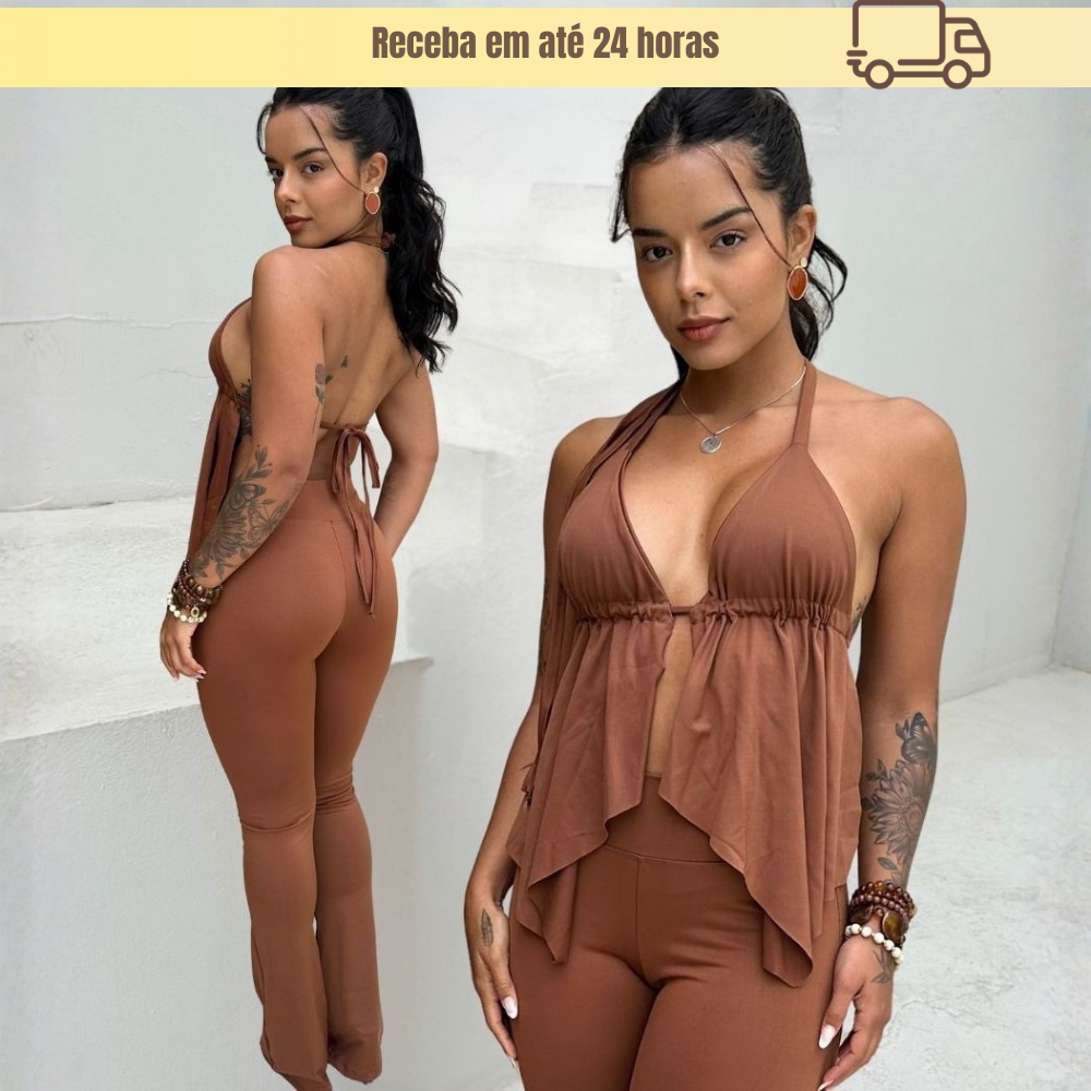 Conjunto Feminino Calça Flare e Top com Franja Longo – Estilo, Conforto e Elegância | ENVIO IMEDIATO em Oferta na Shopee