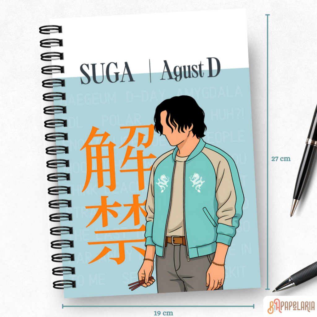 Caderno Universitário K-Pop Agust D Fanart Estilo Idol 100 Folhas | 200 Folhas