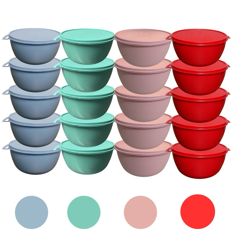 Kit 10 Bowls com Tampa Tigela Plástica Cozinha Pote para Alimentos Verde Rosa Vermelho