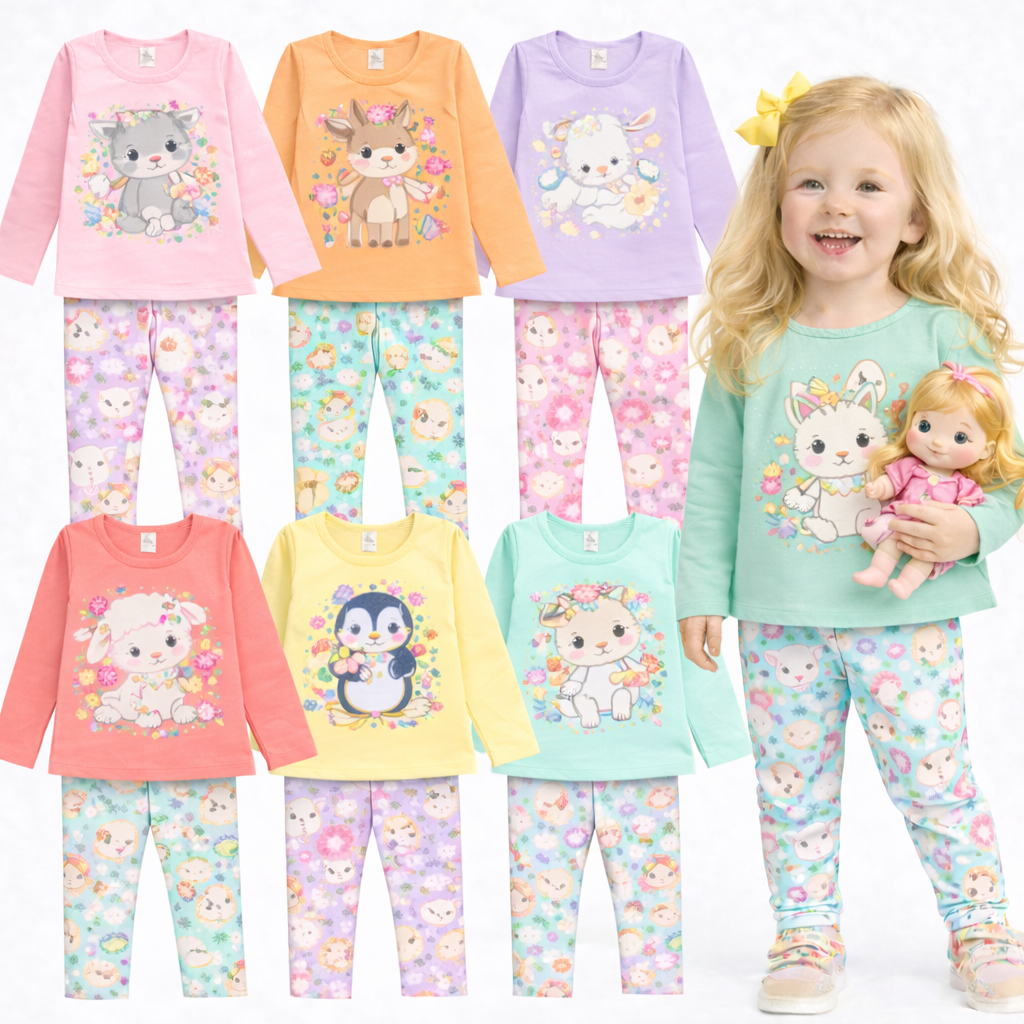 Kit Sortido 2 ou 4 Peças de Roupa Infantil Feminino Meia Estação camisas manga longa + calças legging Menina Bebê