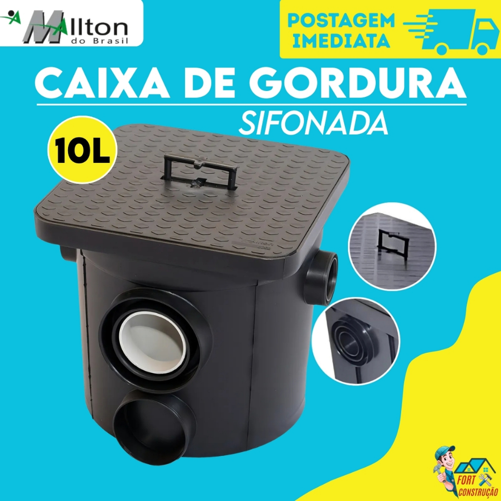Caixa Coletora De Gordura Plástico Sifonada c/ Tampa 10 Litros Mallton em Oferta na Shopee