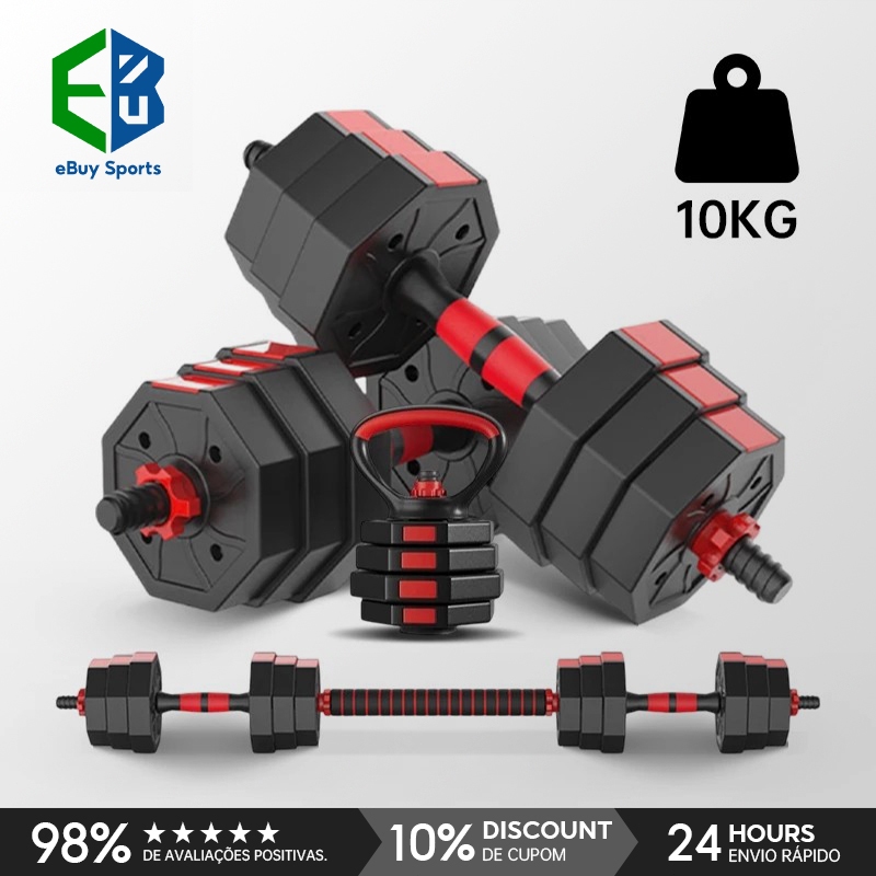 Halteres de musculação 10kg Kit Halteres Barras Kettlebell Peso Musculação 6 em 1 halteres