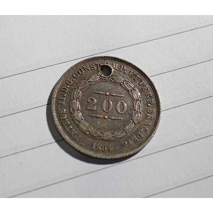 Moeda Brasil 200 Réis 1861 – Império do Brasil – Dom Pedro II (perfurada)