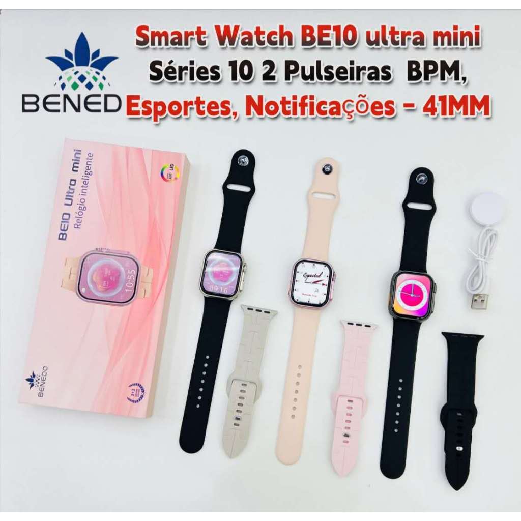 SmartWatch  BE10 ULTRA mini(41m) 2 Pulseiras   Faz Recebe Chamada  Inteligente unisex Esportes GPS