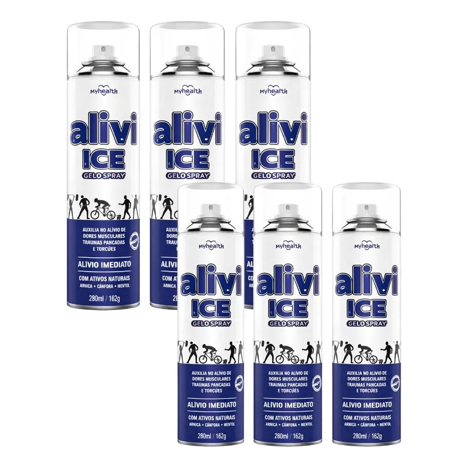 Kit com 6 Spray Gelo Alive Ice 280ml Alívio de Dores Musculares, Contusões e Torções - My Health