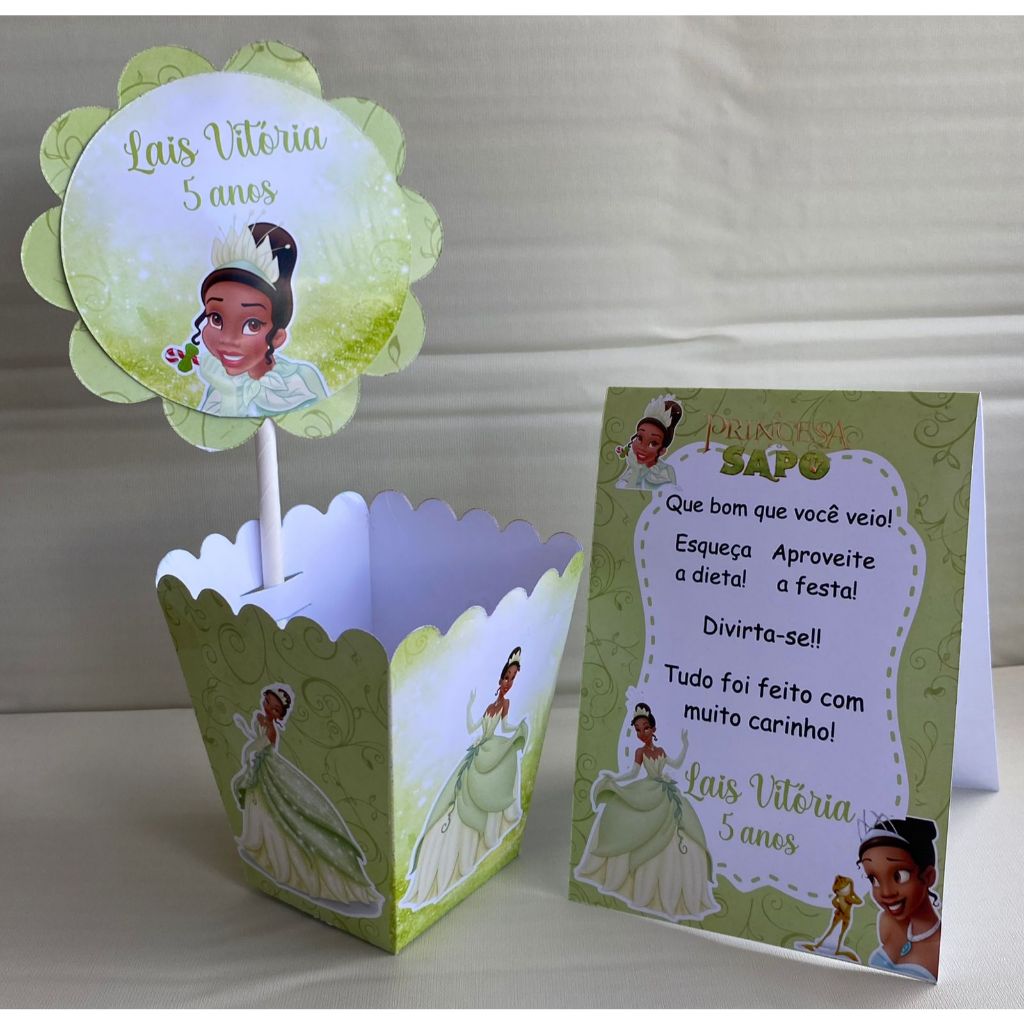 Kit Centro de mesa Princesa Tiana A Princesa Personalizado com Nome | Cachepot Festa Infantil Aniversário Chá