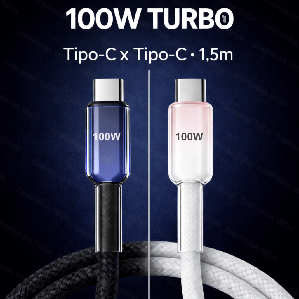 Cabo USB-C Tipo-C 100W 1,5m Reforçado Trançado PD | Carregamento Rápido