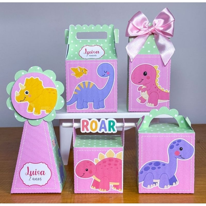 Kit Caixinhas Personalizadas Dinossauro Baby/SEMI MONTADAS/Lembrancinhas Para Aniversário Dinossauro Baby Menina