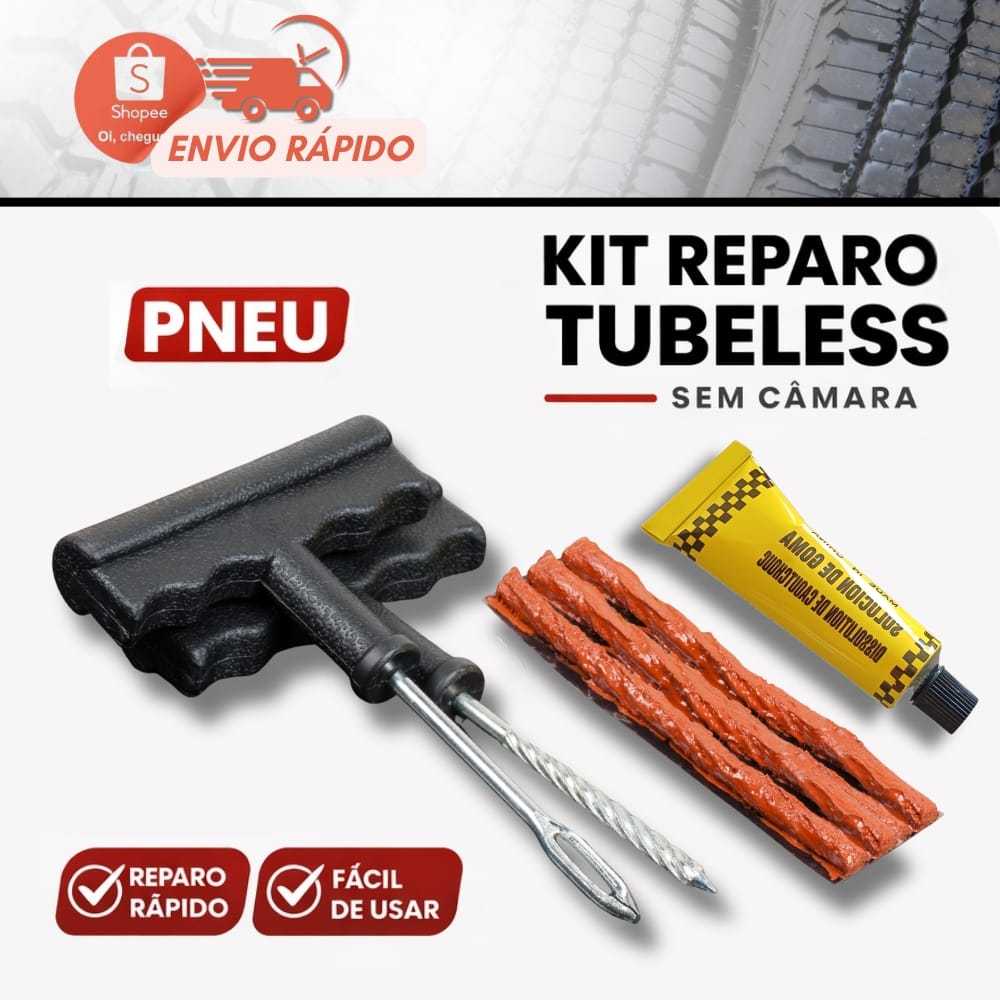 Kit Reparo Pneu Sem Câmara Carro E Moto Refil Remendo Macarrão Selante completo Tubeless