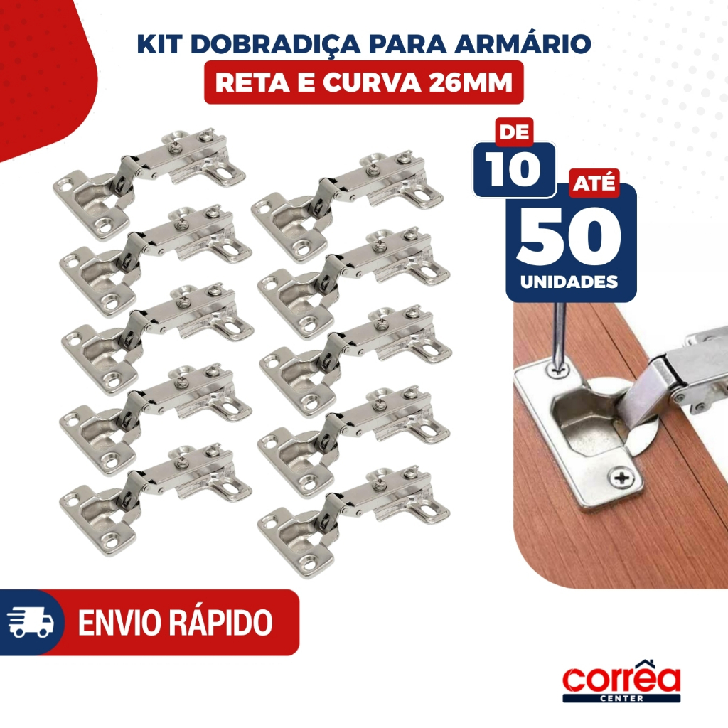 Dobradiça 26mm Reta para Porta de Armário – Cozinha, Banheiro e Móveis – de 10 até 50 unidades em Oferta na Shopee