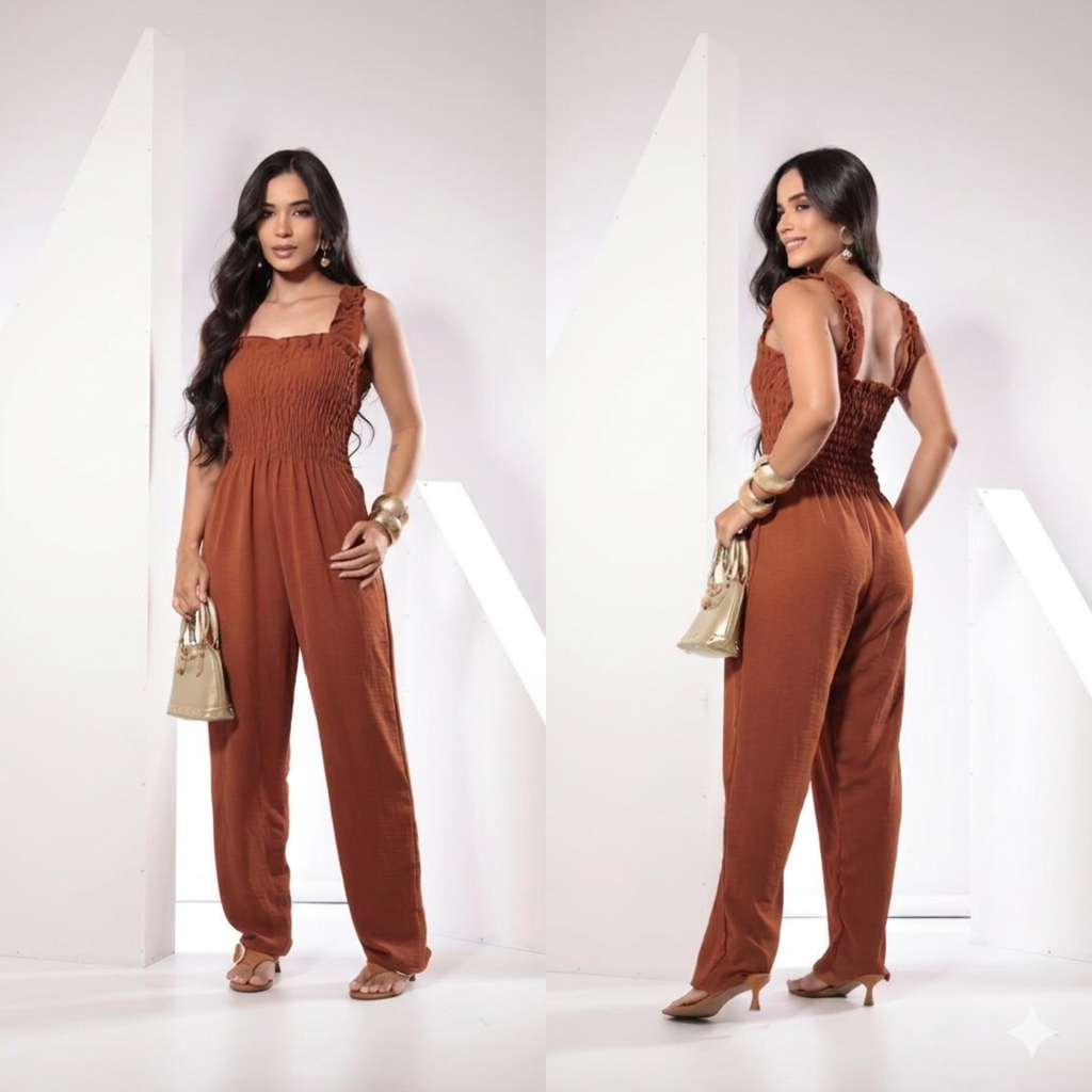 Macacão Feminino Longo com alça Elegante moda feminina tendência Veste do P ao G