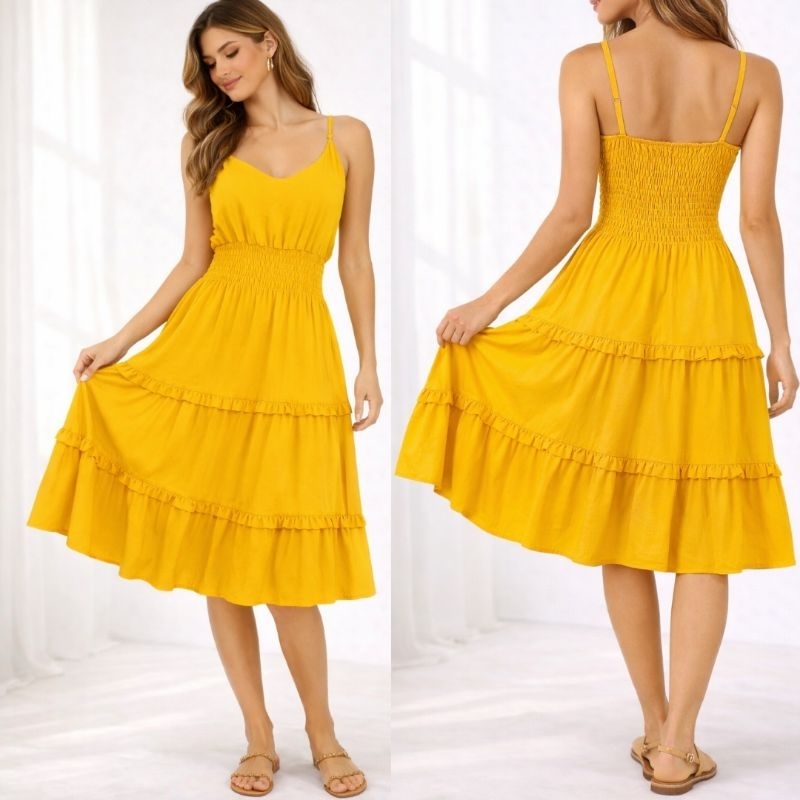 Vestido Curto Feminino Alcinha Lastex Na cintura Vestido Soltinho Casual