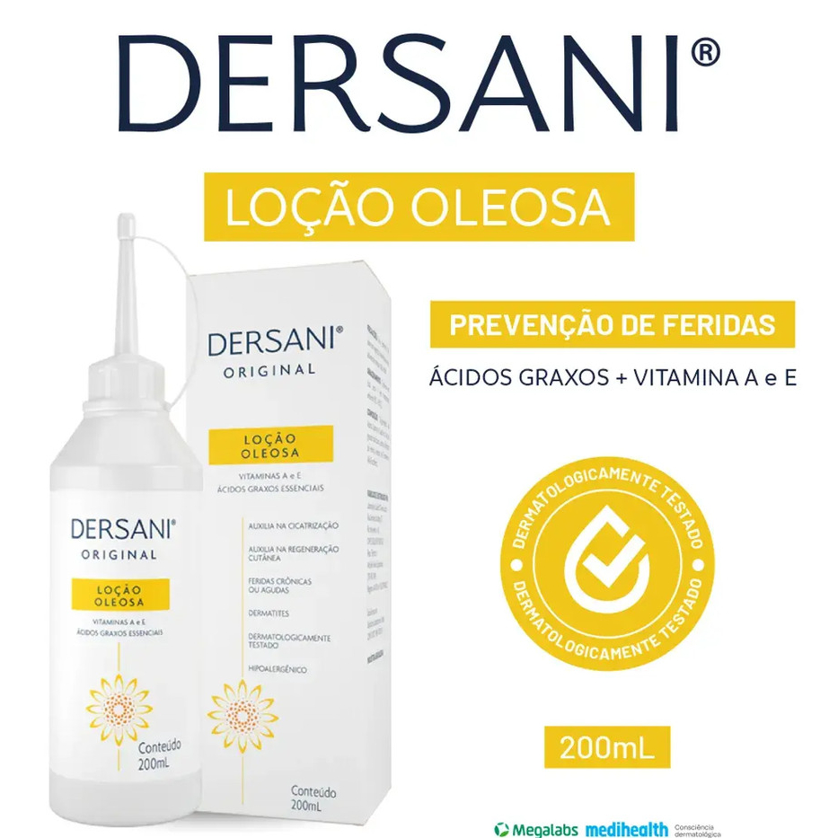 Dersani Óleo Cicatrizante 200ml Curativos Feridas Escaras Pele Sensível em Oferta na Shopee