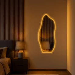 Espelho Orgânico E06 90X40Cm Janela Led Jateado Borda Infinita Bivolt AMARELO BRANCO FRIO Decorativo Multiuso