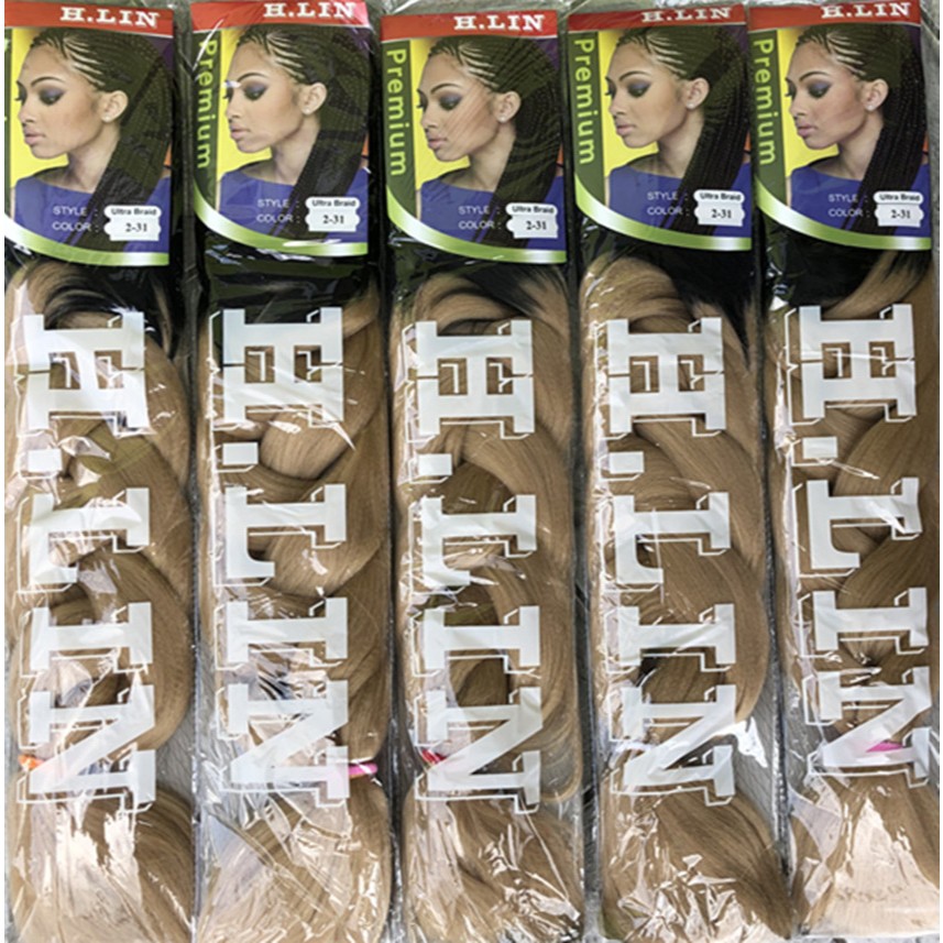 cabelo jumbo kanekalon H. Lin 5 pecas pacotes promocao Fibra Para Tranças Box Braid Twist H. Lin cor 2-31 preto com loir