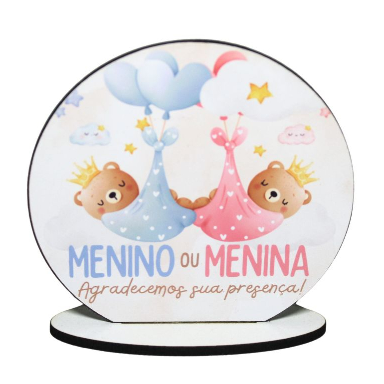 Plaquinha Chá Revelação Personalizável MDF – Ursinhos Menino ou Menina – Azul e Rosa – Decoração Infantil – Fast