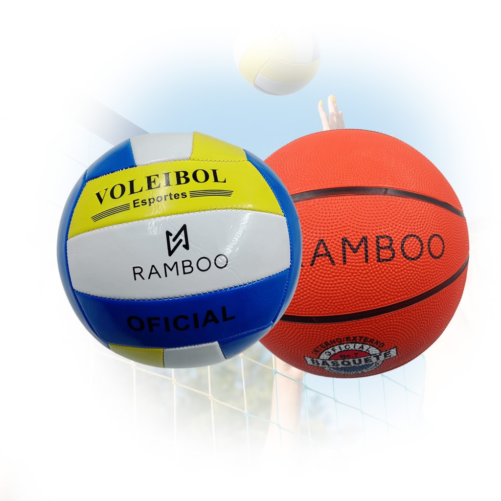 Combo Bola Infantil Kit Com 1 Bola de Volei Oficial + 1 Bola de Basquete Tamanho 7 Ramboo