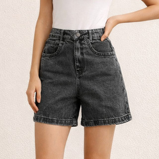 Bermuda Short Jeans Feminino Preto Estonado Confort Premium