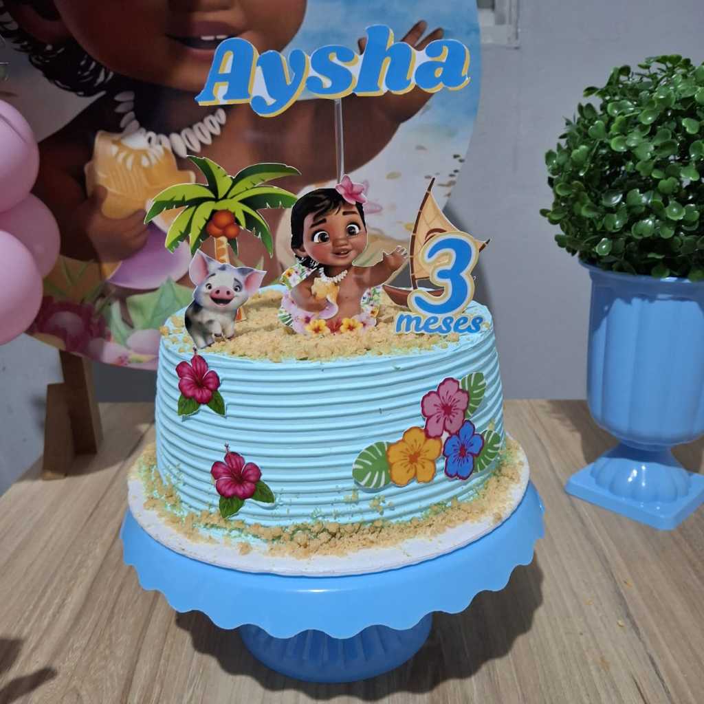 Topo de Bolo Moana Infantil Personalizado com Nome – Aniversário e Mesversário