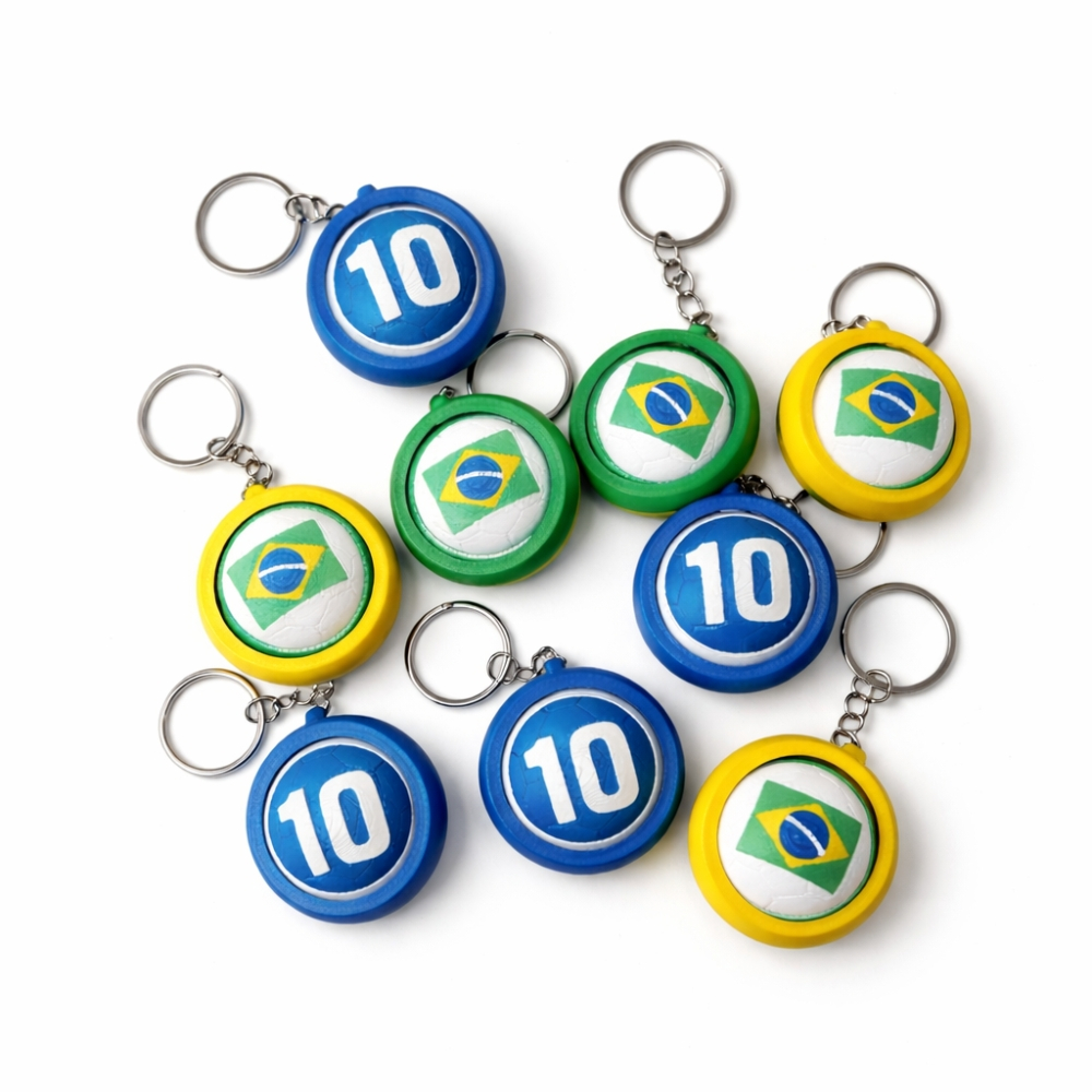 Kit Chaveiros Brasil Futebol Giratório Copa do Mundo – Camisa 10 / Bandeira do Brasil