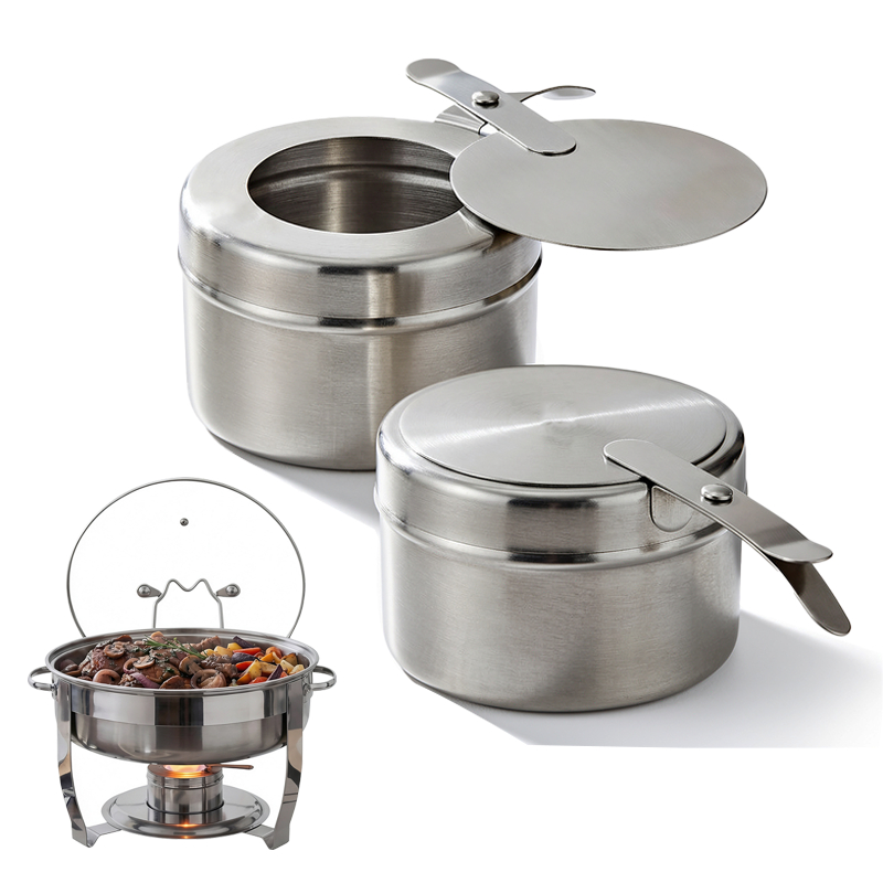 Kit 2 Queimador Fogareiro Portátil a Álcool em Aço Inox, Para Camping, Fondue, Buffets e Réchaud