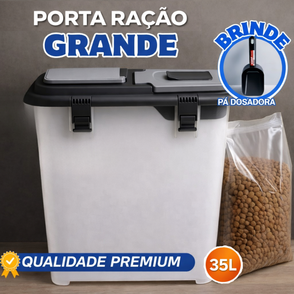 Porta Ração 15KG + Pá Dosadora Com 35 Litros