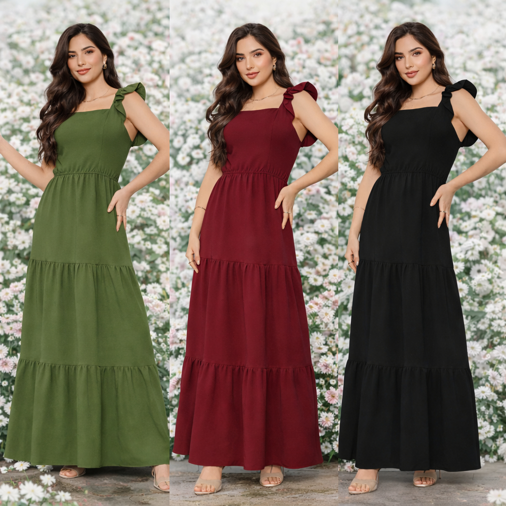 Vestido Feminino Dora Longo Slim e Plus Size Três Marias Moda Evangélica Elegante Festa Manga Alça Babado Duna