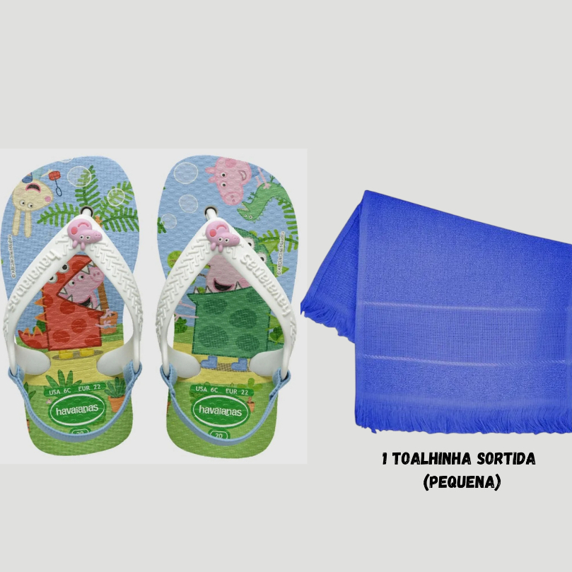 Chinelo Havaianas Bebe Peppa Pig Com elástico + Uma Toalhinha Sortida